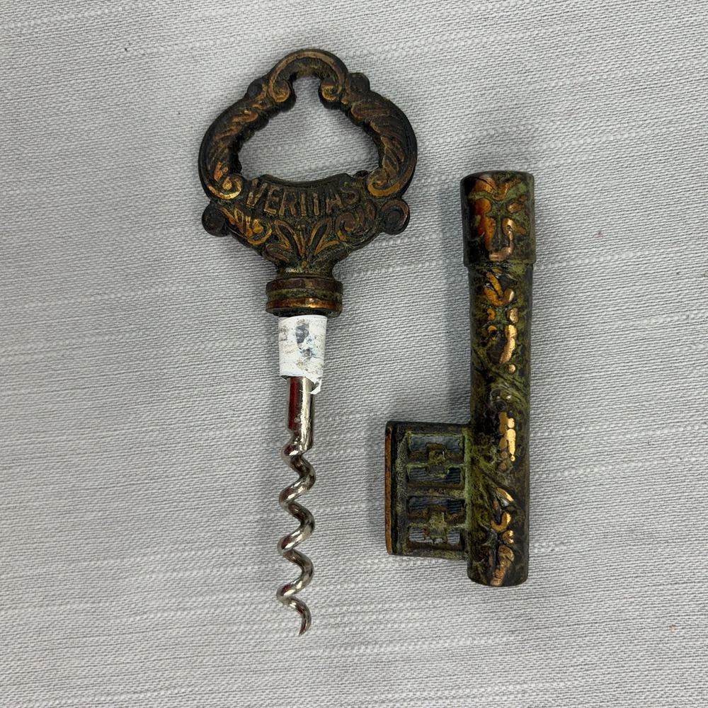 Vintage Veritas Cast Iron Corkscrew & Decorative Key Bottle Opener Set Barware